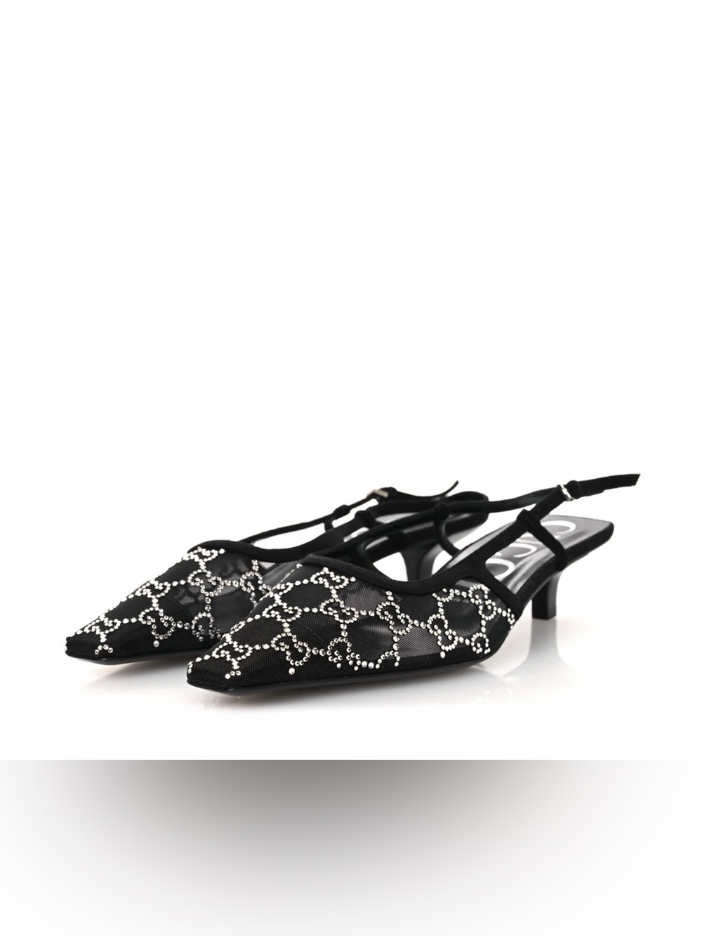 GUCCI TELA RETINO SCAMOSCISTO CRYSTAL MONOGRAM SQUARE G 35 mm Slingback Pumps
